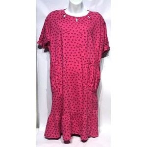 RAKS TEKS Vintage Cotton Pink STRAWBERRY Dress w/Pockets Women's M Shoulder Pads